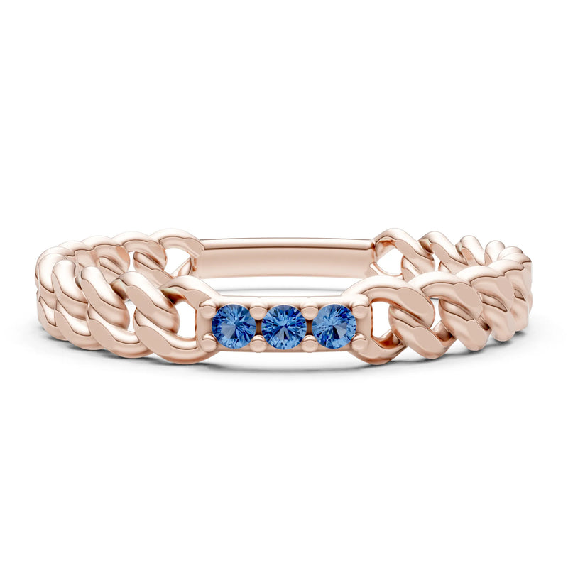 London Blue Topaz Dainty Chain Link 3-Stone Ring