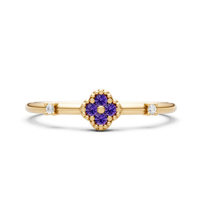 Amethyst Dainty Gemstone Flower Cluster Ring – Round