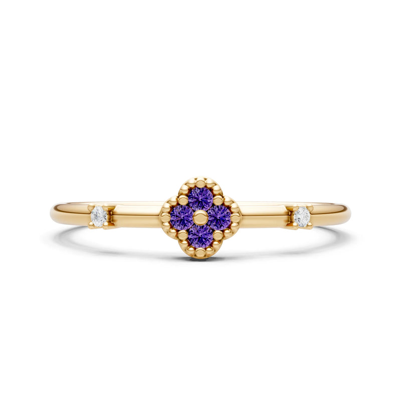 Amethyst Dainty Gemstone Flower Cluster Ring – Round