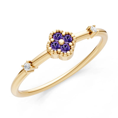 Amethyst Dainty Gemstone Flower Cluster Ring – Round
