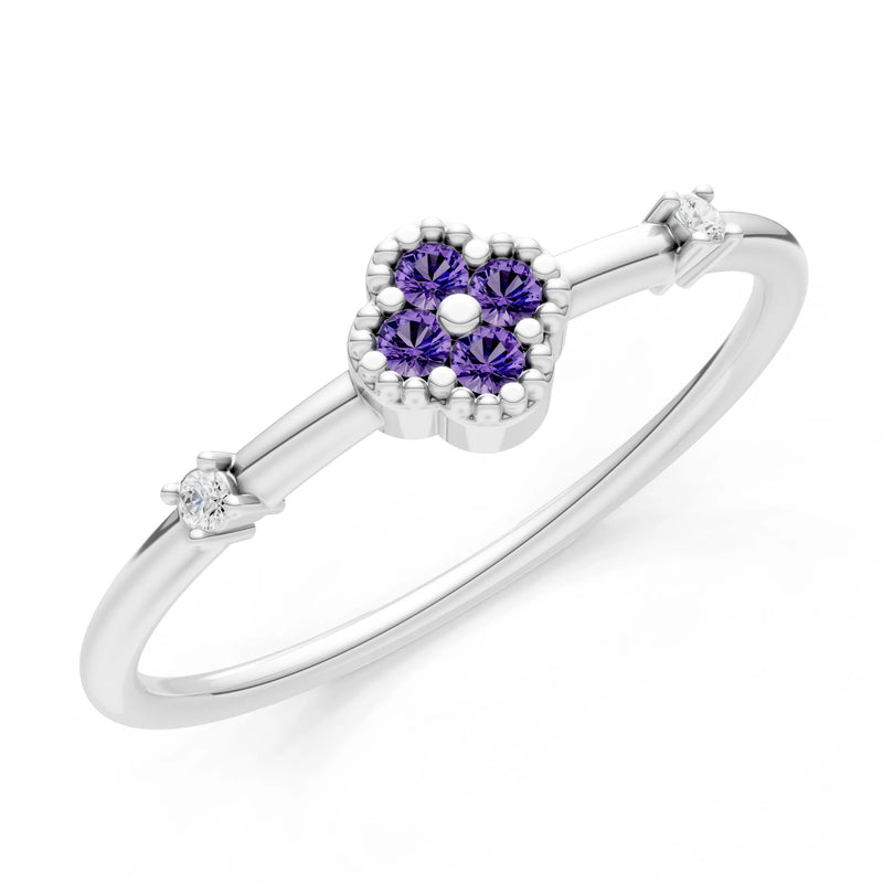 Dainty Gemstone Flower Cluster Ring – Round