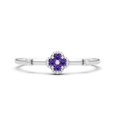 Amethyst Dainty Gemstone Flower Cluster Ring – Round