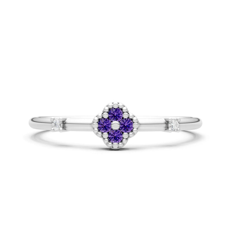 Amethyst Dainty Gemstone Flower Cluster Ring – Round