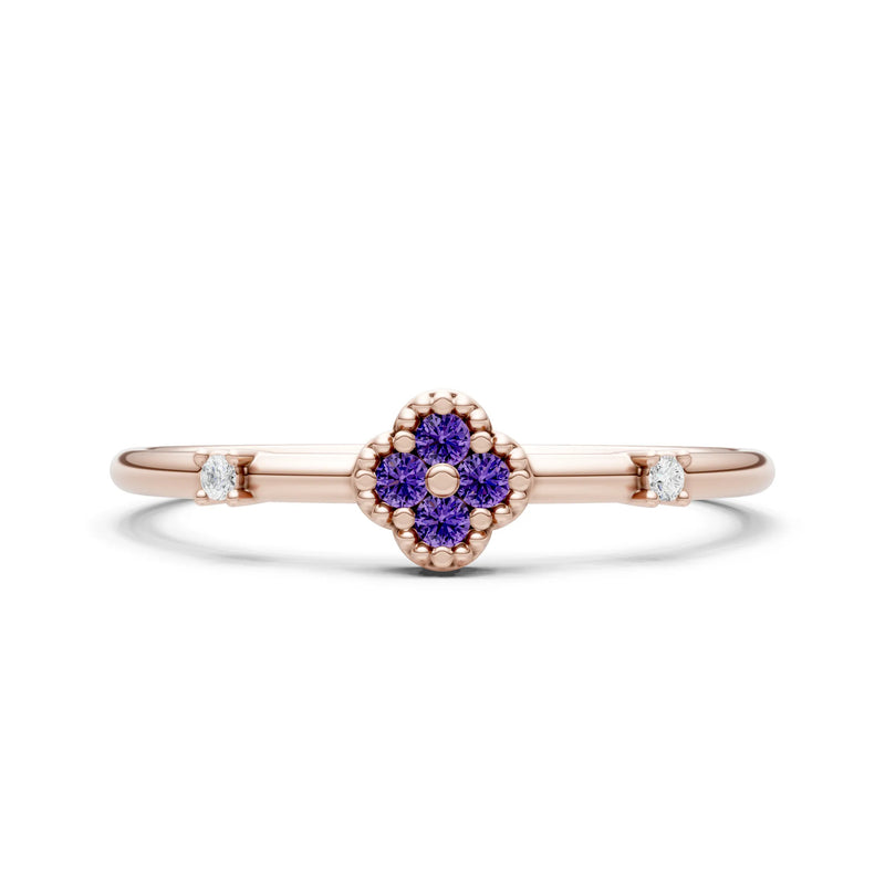 Amethyst Dainty Gemstone Flower Cluster Ring – Round