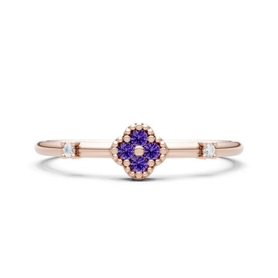 Dainty Gemstone Flower Cluster Ring – Round