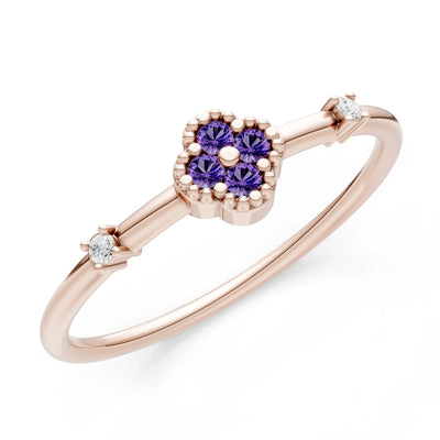 Amethyst Dainty Gemstone Flower Cluster Ring – Round