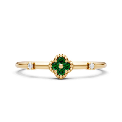 Emerald Dainty Gemstone Flower Cluster Ring – Round