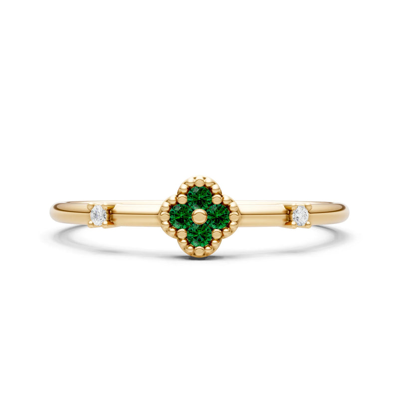 Emerald Dainty Gemstone Flower Cluster Ring – Round