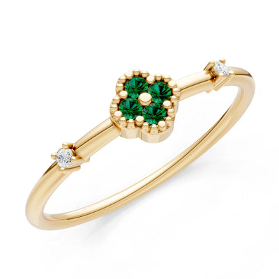 Emerald Dainty Gemstone Flower Cluster Ring – Round