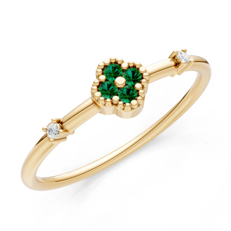 Emerald Dainty Gemstone Flower Cluster Ring – Round