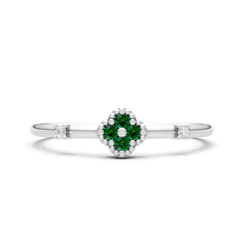 Emerald Dainty Gemstone Flower Cluster Ring – Round