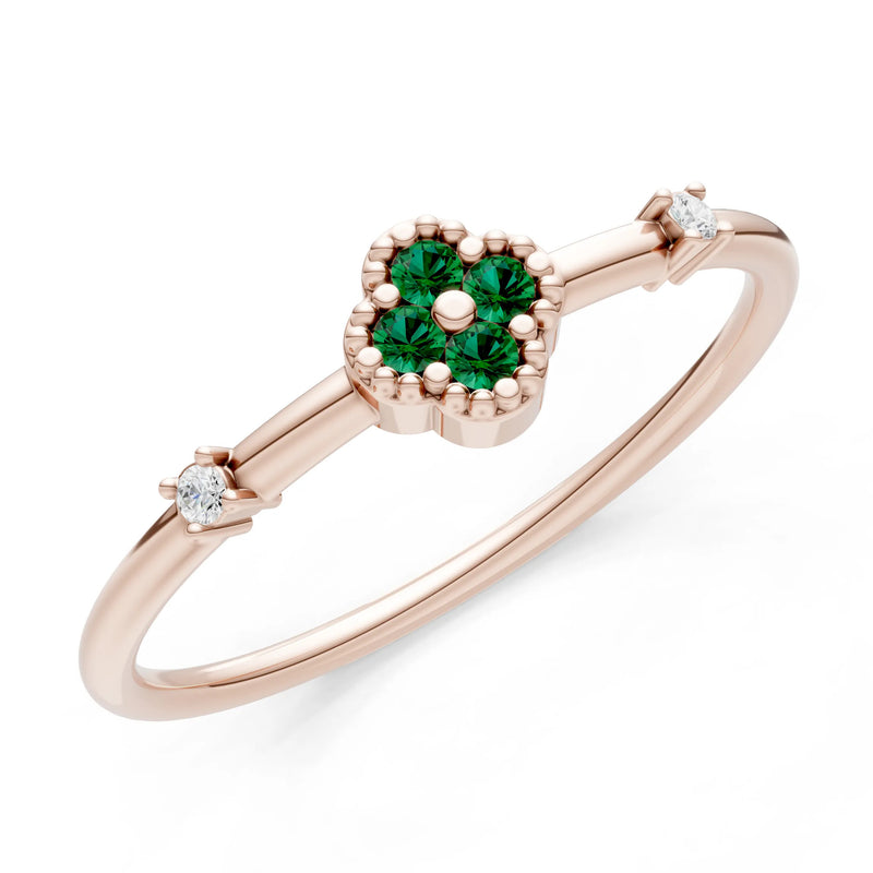 Emerald Dainty Gemstone Flower Cluster Ring – Round