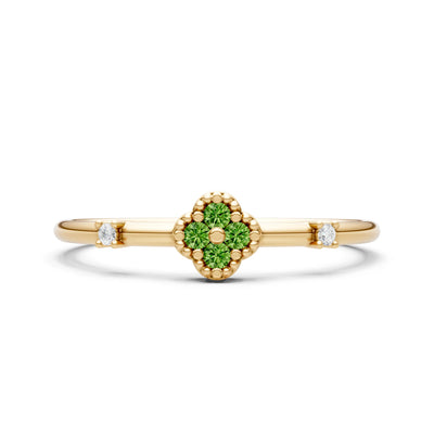 Peridot Dainty Gemstone Flower Cluster Ring – Round