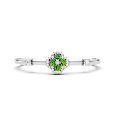 Peridot Dainty Gemstone Flower Cluster Ring – Round