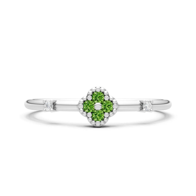 Peridot Dainty Gemstone Flower Cluster Ring – Round