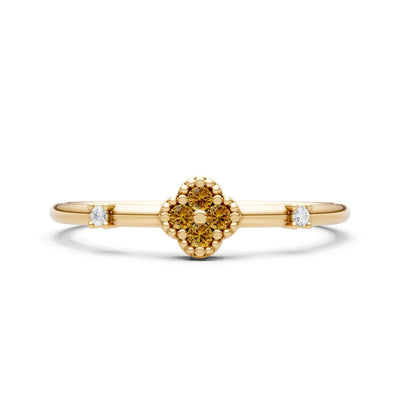 Citrine Dainty Gemstone Flower Cluster Ring – Round
