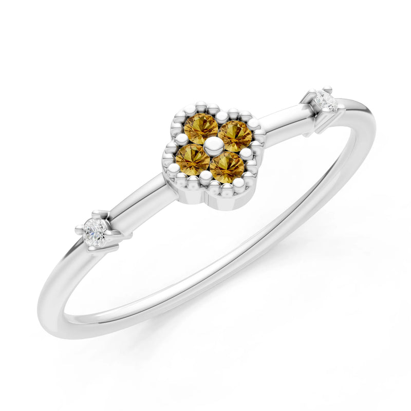 Citrine Dainty Gemstone Flower Cluster Ring – Round