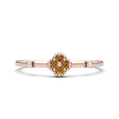Citrine Dainty Gemstone Flower Cluster Ring – Round