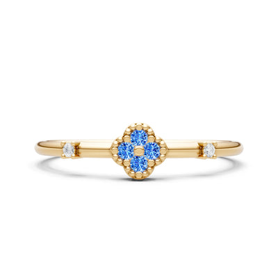 Swiss Blue Topaz Dainty Gemstone Flower Cluster Ring – Round