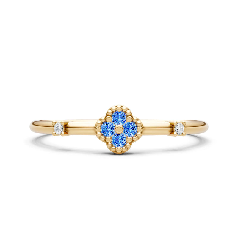Swiss Blue Topaz Dainty Gemstone Flower Cluster Ring – Round