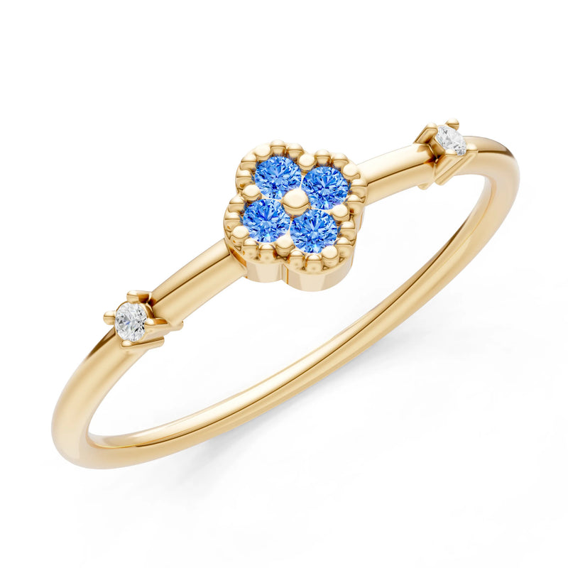 Swiss Blue Topaz Dainty Gemstone Flower Cluster Ring – Round