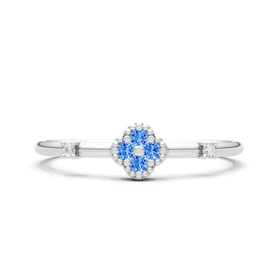 Swiss Blue Topaz Dainty Gemstone Flower Cluster Ring – Round