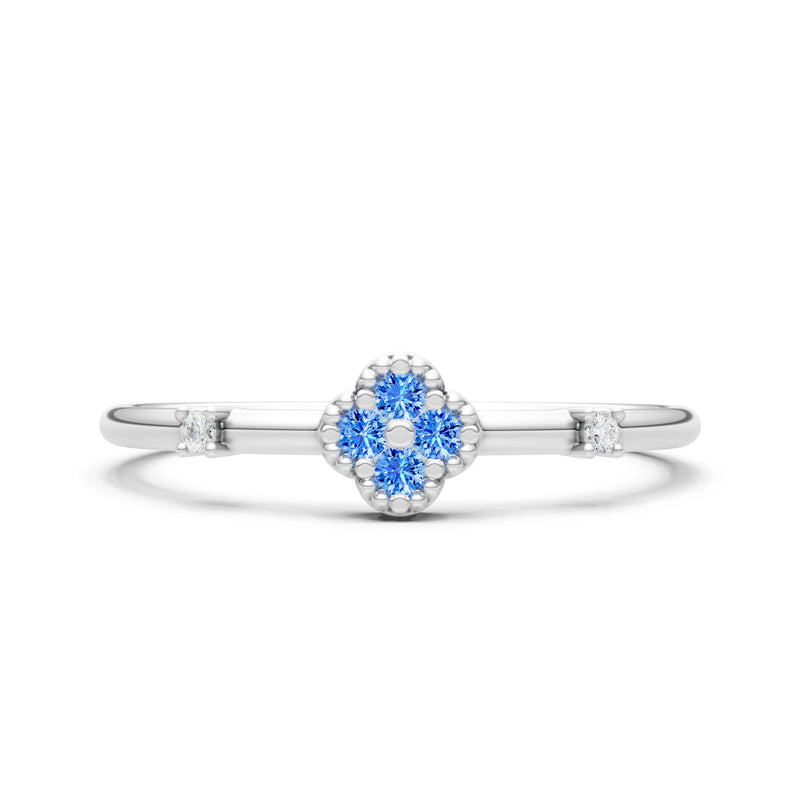 Swiss Blue Topaz Dainty Gemstone Flower Cluster Ring – Round
