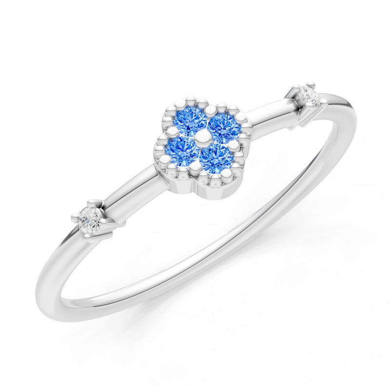 Swiss Blue Topaz Dainty Gemstone Flower Cluster Ring – Round