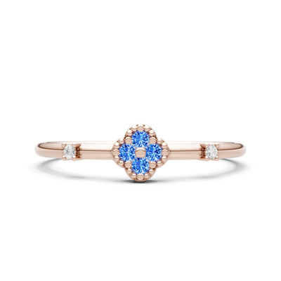 Swiss Blue Topaz Dainty Gemstone Flower Cluster Ring – Round