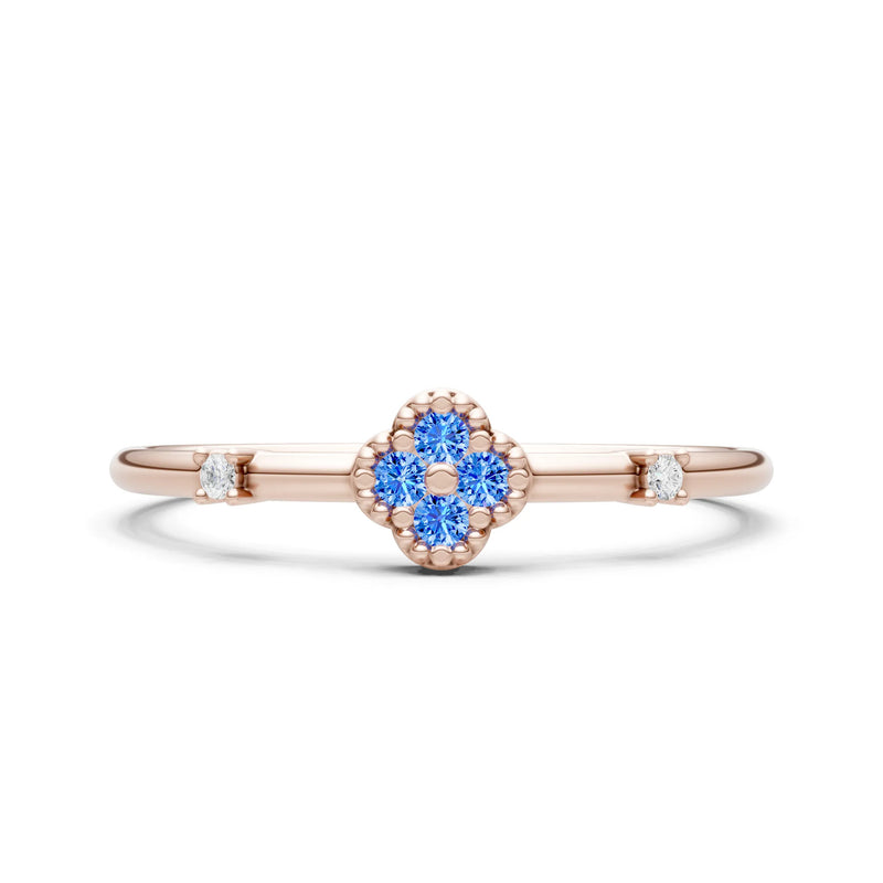 Swiss Blue Topaz Dainty Gemstone Flower Cluster Ring – Round