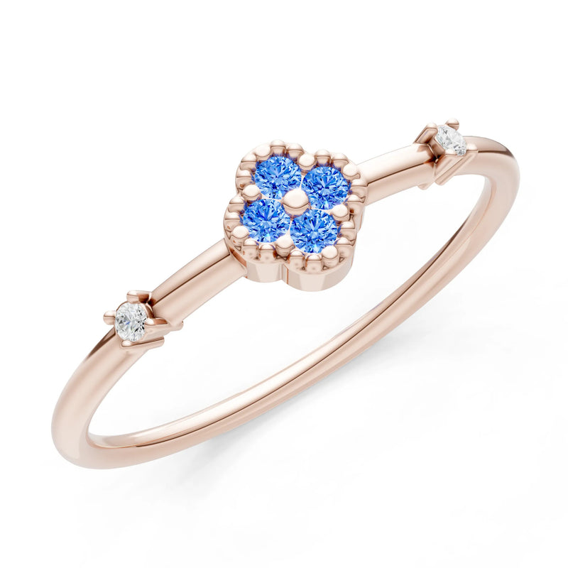Swiss Blue Topaz Dainty Gemstone Flower Cluster Ring – Round