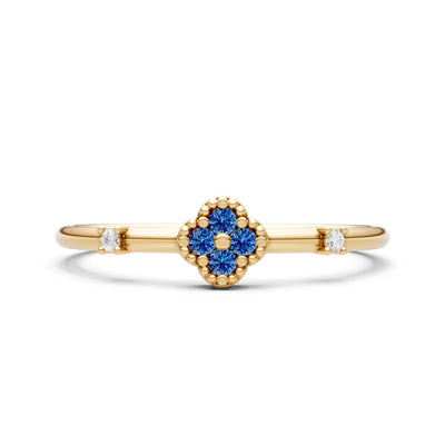 London Blue Topaz Dainty Gemstone Flower Cluster Ring – Round