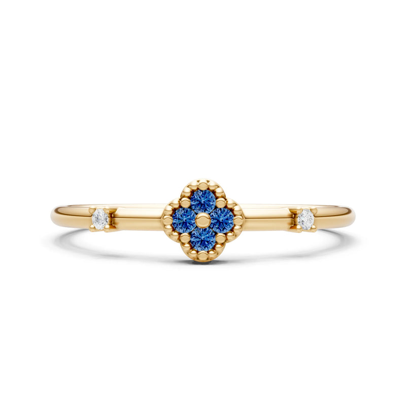 London Blue Topaz Dainty Gemstone Flower Cluster Ring – Round