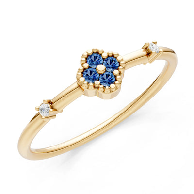 London Blue Topaz Dainty Gemstone Flower Cluster Ring – Round