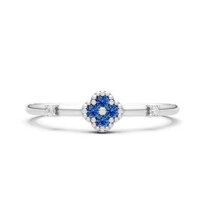 London Blue Topaz Dainty Gemstone Flower Cluster Ring – Round