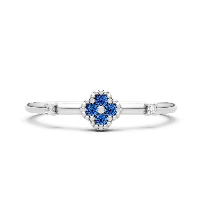 London Blue Topaz Dainty Gemstone Flower Cluster Ring – Round