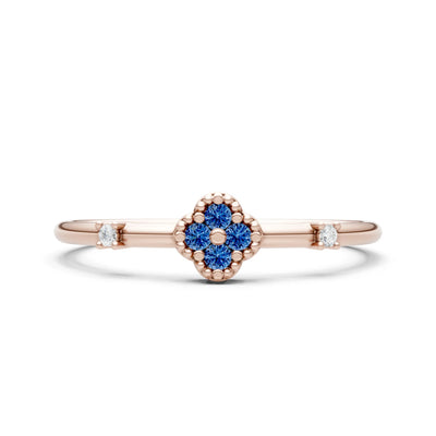 London Blue Topaz Dainty Gemstone Flower Cluster Ring – Round