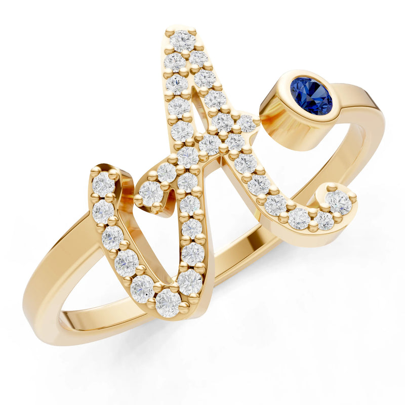 Dainty Initial Letter Birthstone Open Ring – A