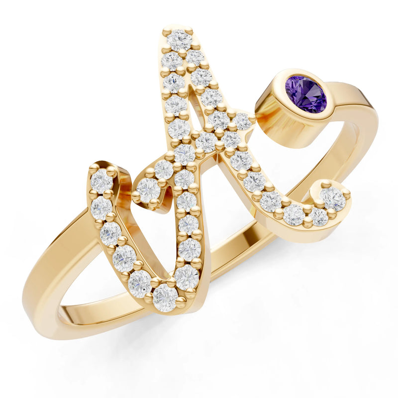 Dainty Initial Letter Birthstone Open Ring – A