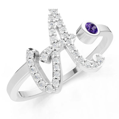 Dainty Initial Letter Birthstone Open Ring – A