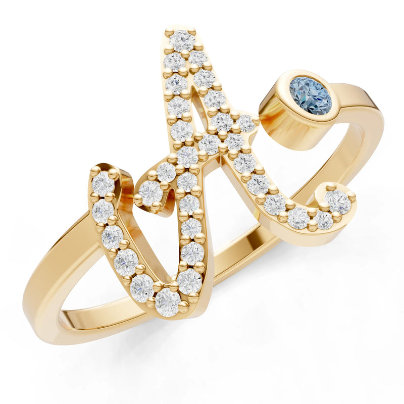 Dainty Initial Letter Birthstone Open Ring – A