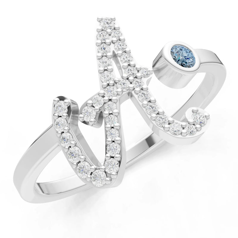 Dainty Initial Letter Birthstone Open Ring – A