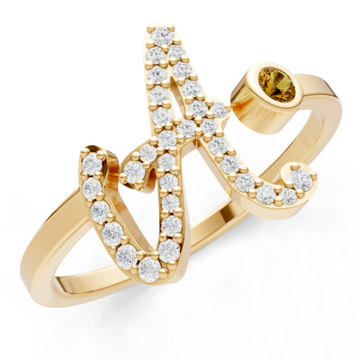 Dainty Initial Letter Birthstone Open Ring – A