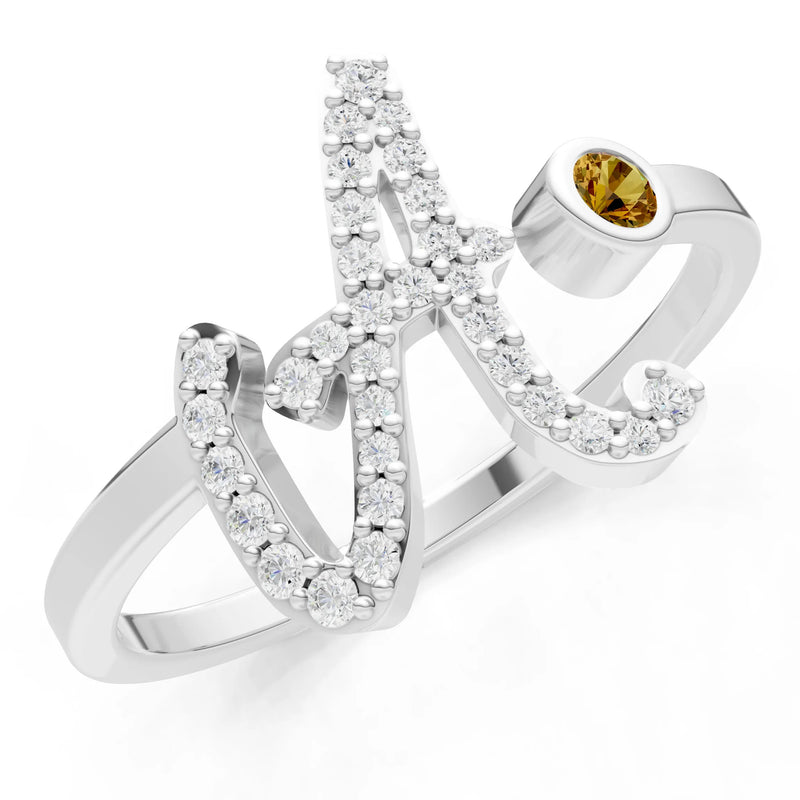 Dainty Initial Letter Birthstone Open Ring – A