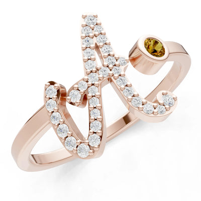 Dainty Initial Letter Birthstone Open Ring – A