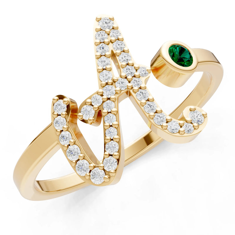 Dainty Initial Letter Birthstone Open Ring – A