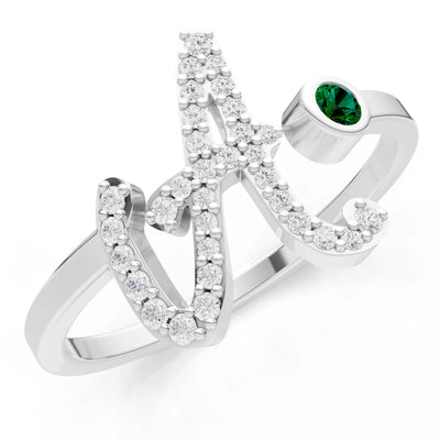 Dainty Initial Letter Birthstone Open Ring – A