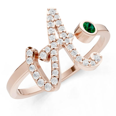 Dainty Initial Letter Birthstone Open Ring – A