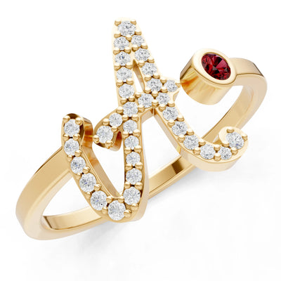 Dainty Initial Letter Birthstone Open Ring – A