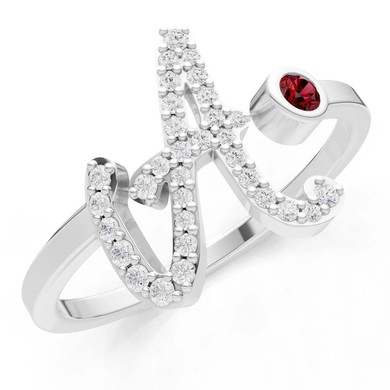 Dainty Initial Letter Birthstone Open Ring – A